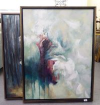 Two similar modern abstract studies  oil on board  largest 30" x 39"  framed