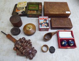 A mixed lot: to include an Indian carved teak jewellery box with a hinged lid  12"w