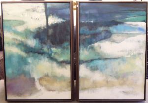 Two similar modern interior designer, abstract oil paintings on canvas  40" x 26"  framed