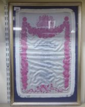 A commemorative Royal Opera House silk presentation invitation for The Queen Mothers 80th