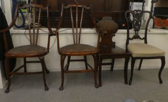 Chairs: to include a pair of Edwardian Arts & Crafts inspired mahogany framed examples, each with