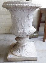 A Victorian style two part white painted composition stone, urn design, pedestal vase  20"h