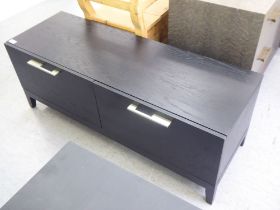 A modern black ash finished, two drawer hi-fi/TV stand with brushed steel bar handles  16"h  47"w