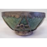 A 20thC Chinese green jadeite bowl, set in a white metal frame  4.25"dia