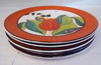 Six Limited Edition Wedgwood china plates from the Clarice Cliff Centenary Celebration 'Red Tulip'