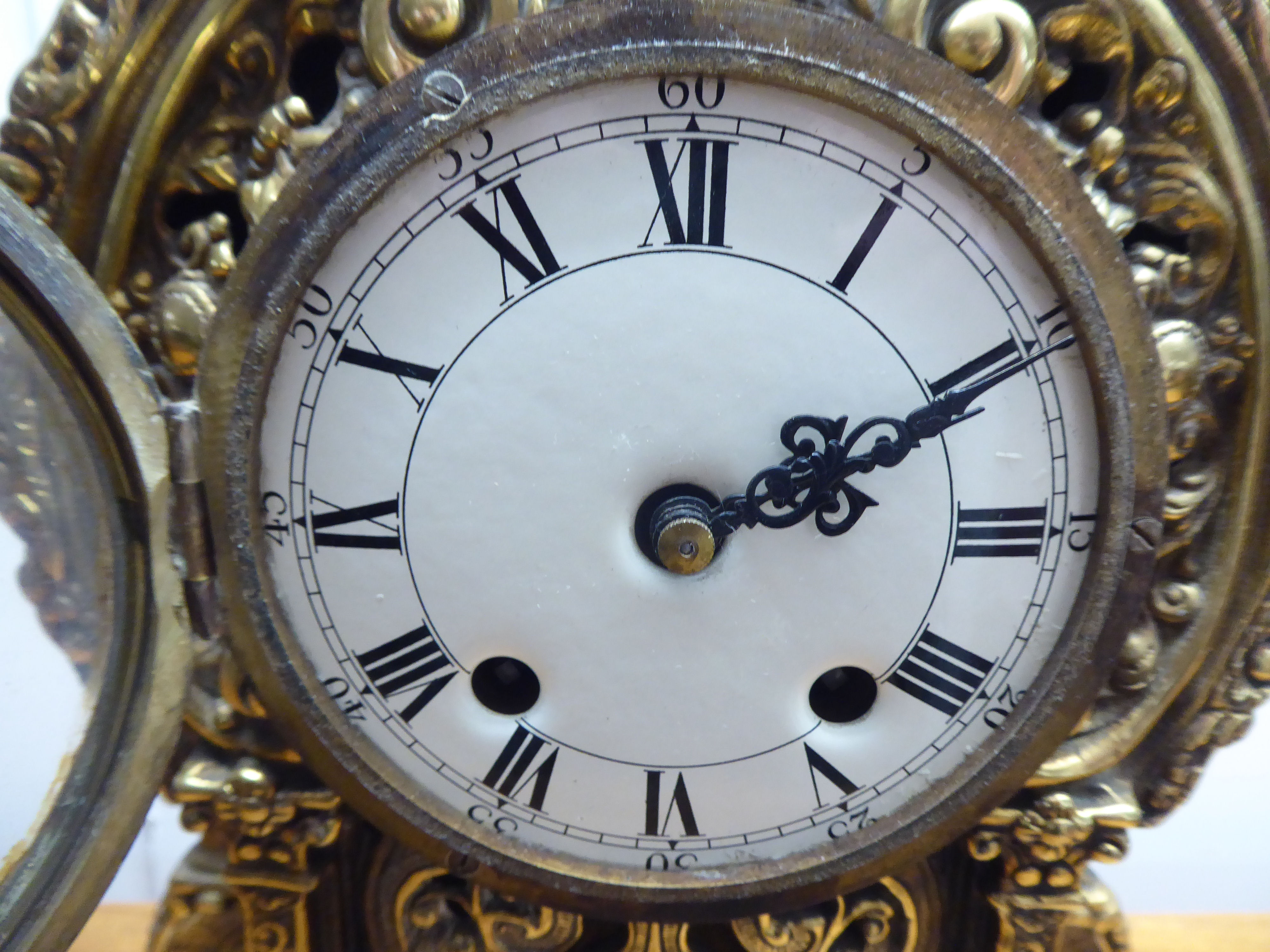 A mid 20thC mantel clock, the brass case profusely decorated in Empire style; the 8 day movement - Image 10 of 14