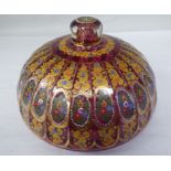 An early 19thC Venetian cranberry glass dome shape cover, having a knop handle, decorated in