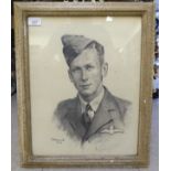 A head and shoulders study, a World War II RAF Airman  pencil  bears an indistinct signature  17"