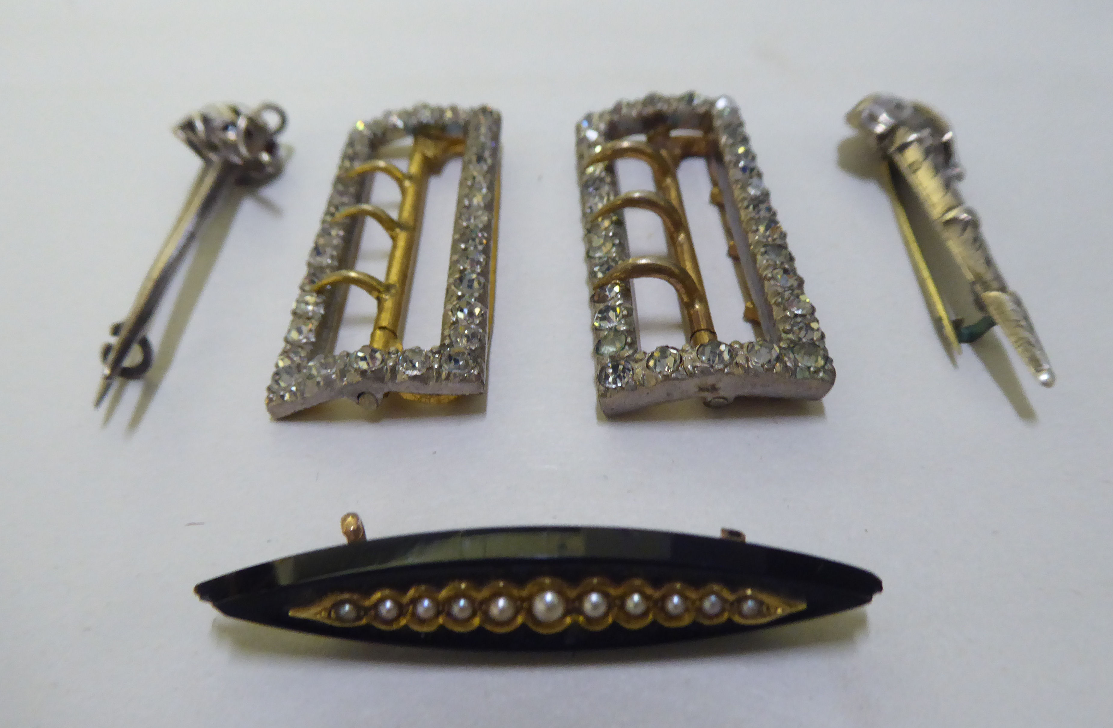 Jewellery: to include a late Victorian black and yellow metal brooch, set with seed pearls - Image 2 of 5