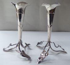 A pair of late Victorian silver plated two-part epergnes with trumpet shaped vases  8"h