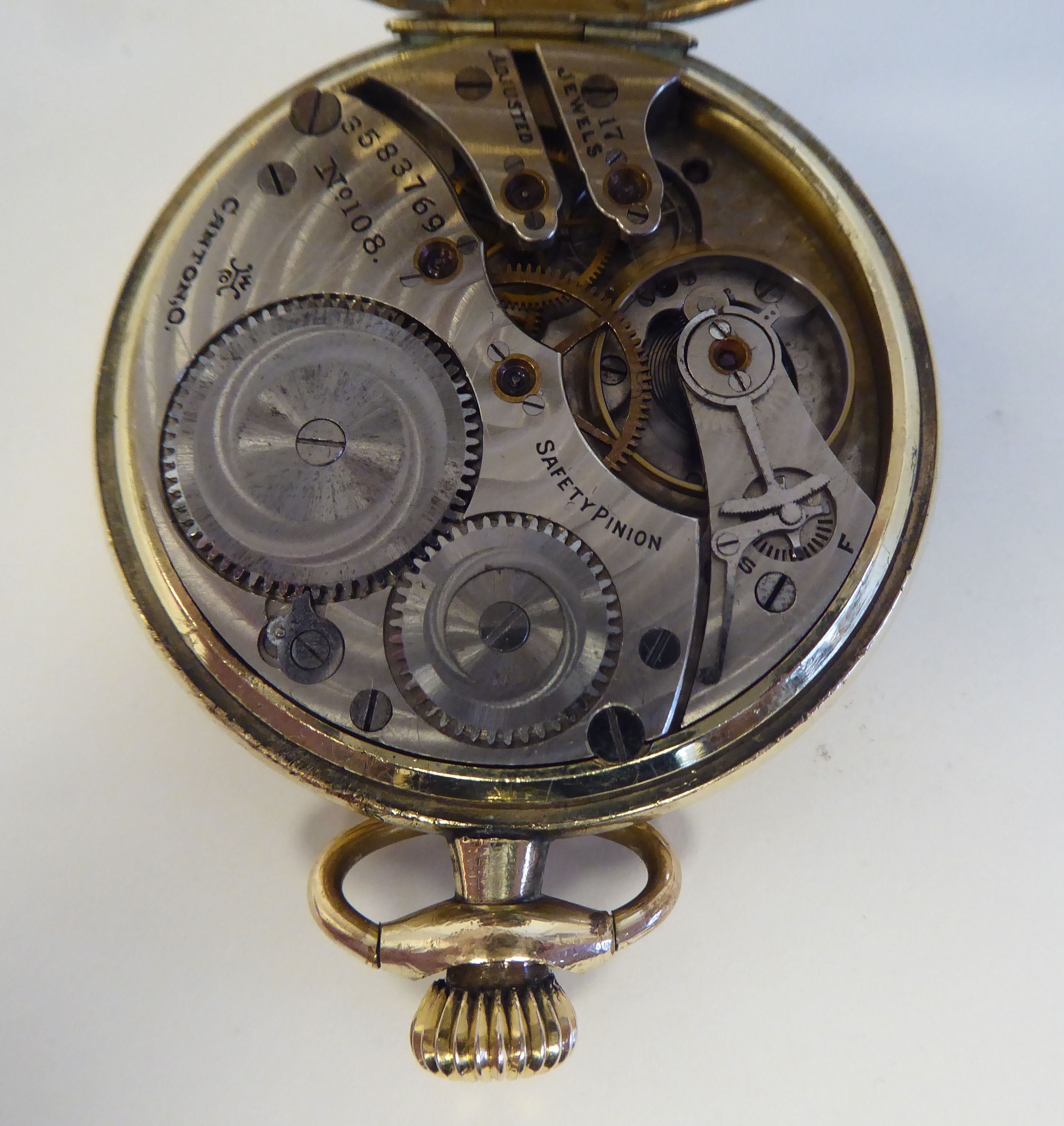 An early 20thC Hampden pocket watch, in an 18ct gold fitted case, the 17 jewel movement faced by a - Image 3 of 4