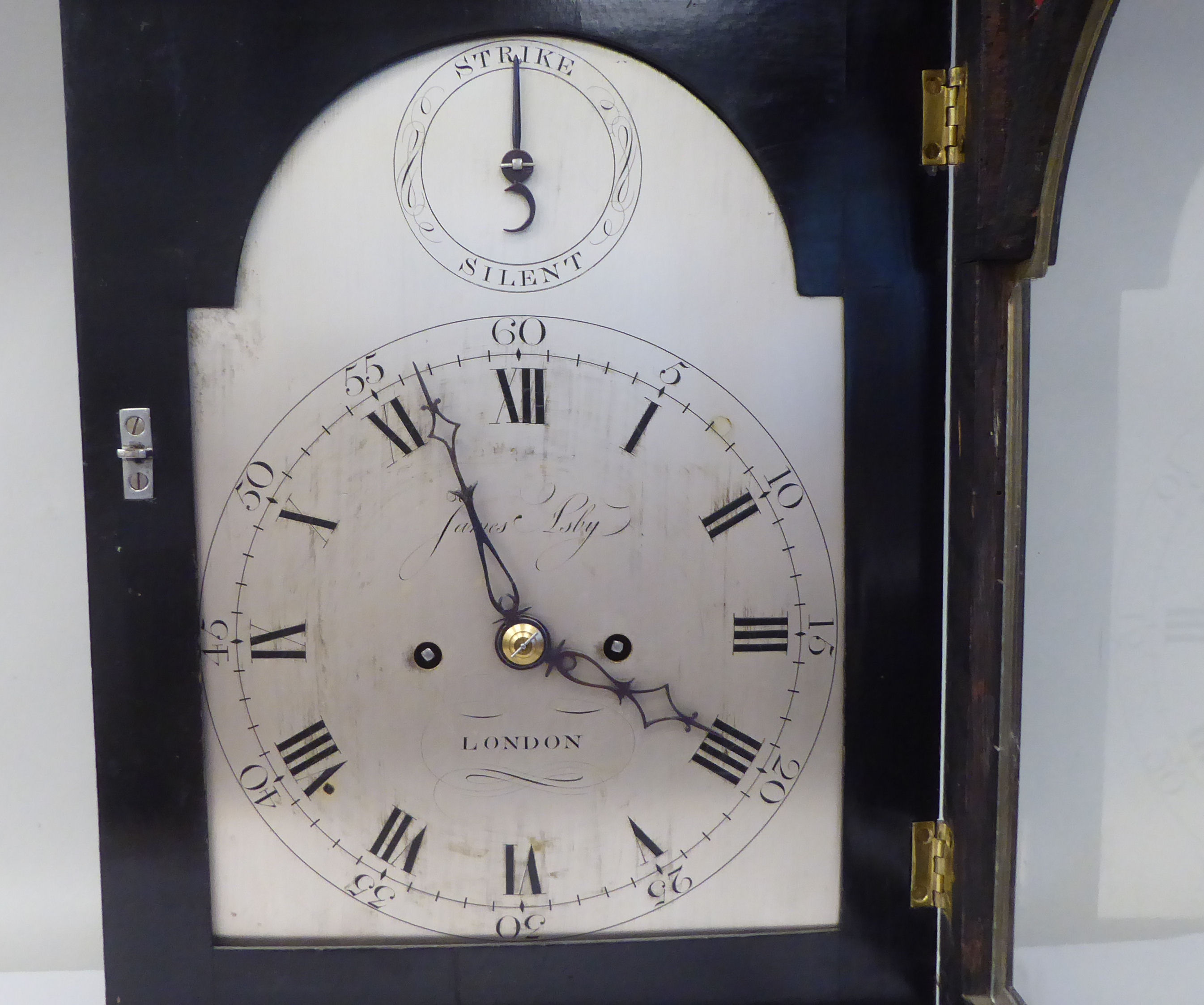 A George III James Asby, London, ebonised brass mounted bracket clock with pineapple finials and a - Image 2 of 10