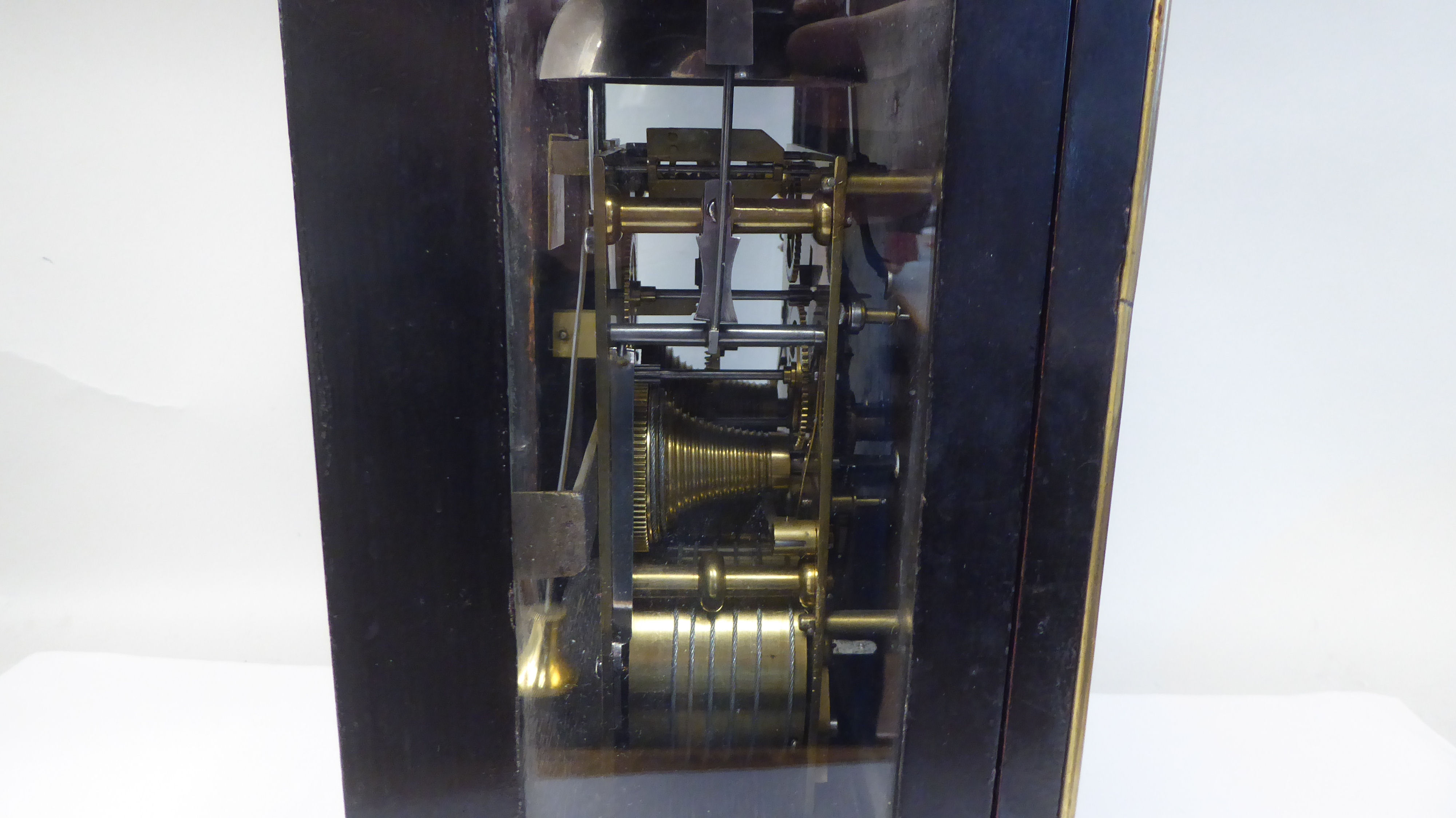 A George III James Asby, London, ebonised brass mounted bracket clock with pineapple finials and a - Image 10 of 10