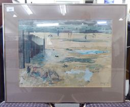 Gregory - a beach scene  mixed media  bears a signature & dated '79  14" x 19"  framed