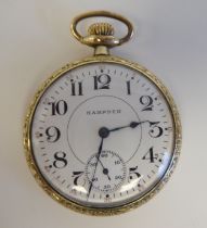 An early 20thC Hampden pocket watch, in an 18ct gold fitted case, the 17 jewel movement faced by a