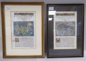 Two 16th/17thC Italian coloured maps, viz. 'Maiorea' and 'Venetia' each with attendant text, co