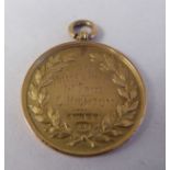 A 9ct gold Melling Rocks RC 1913 Miller Sheild 1st Prize medallion