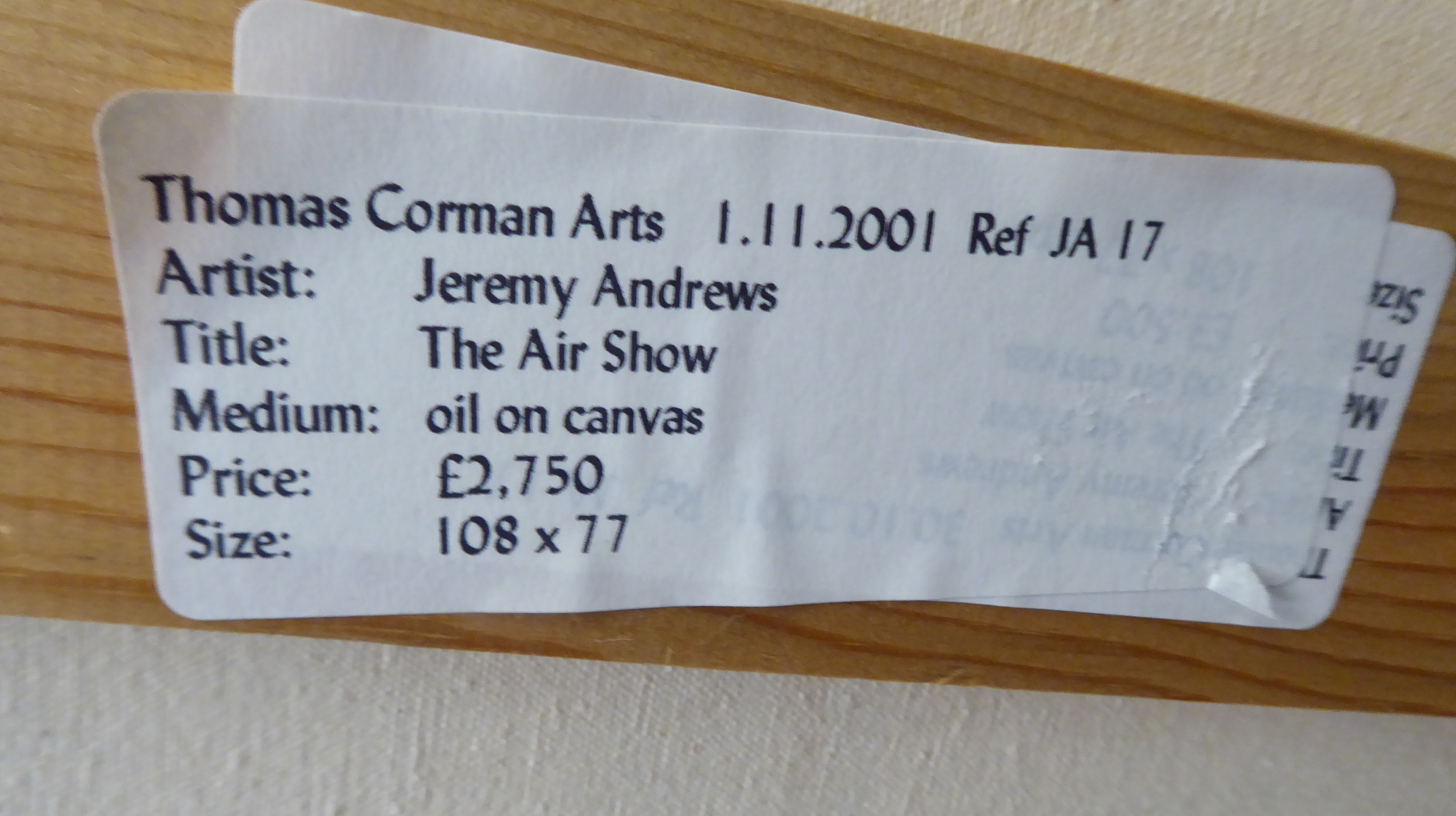 Jeremy Andrews - 'The Airshow'  oil on canvas  bears a signature, dated 2001 & label verso  36" x - Image 4 of 5