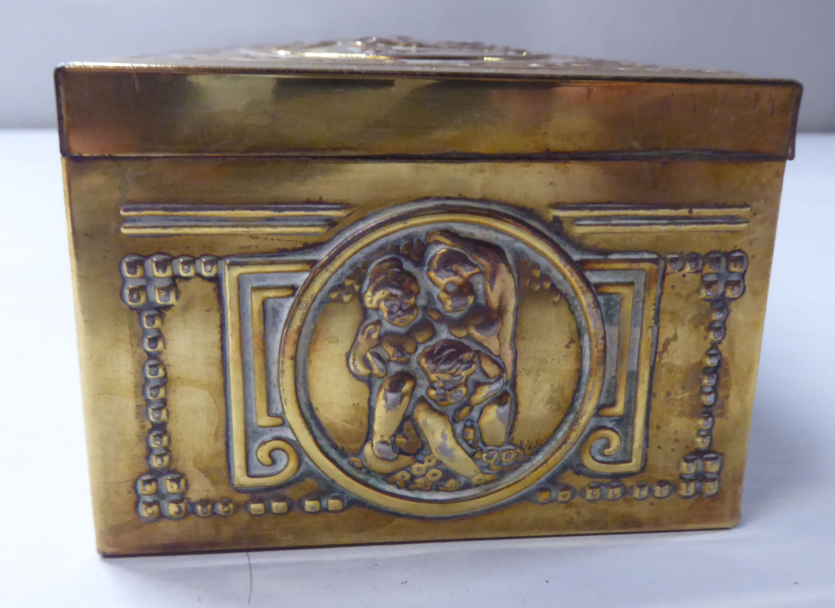 A late 19thC cast gilded metal jewellery box, fashioned as a commode, the hinged lid enclosing a - Image 9 of 10