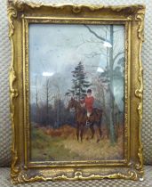 Lucas Lucas Henry Frederick - a study, huntsman on horseback, in a woodland setting  oil on panel