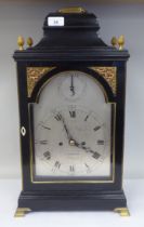 A George III James Asby, London, ebonised brass mounted bracket clock with pineapple finials and a