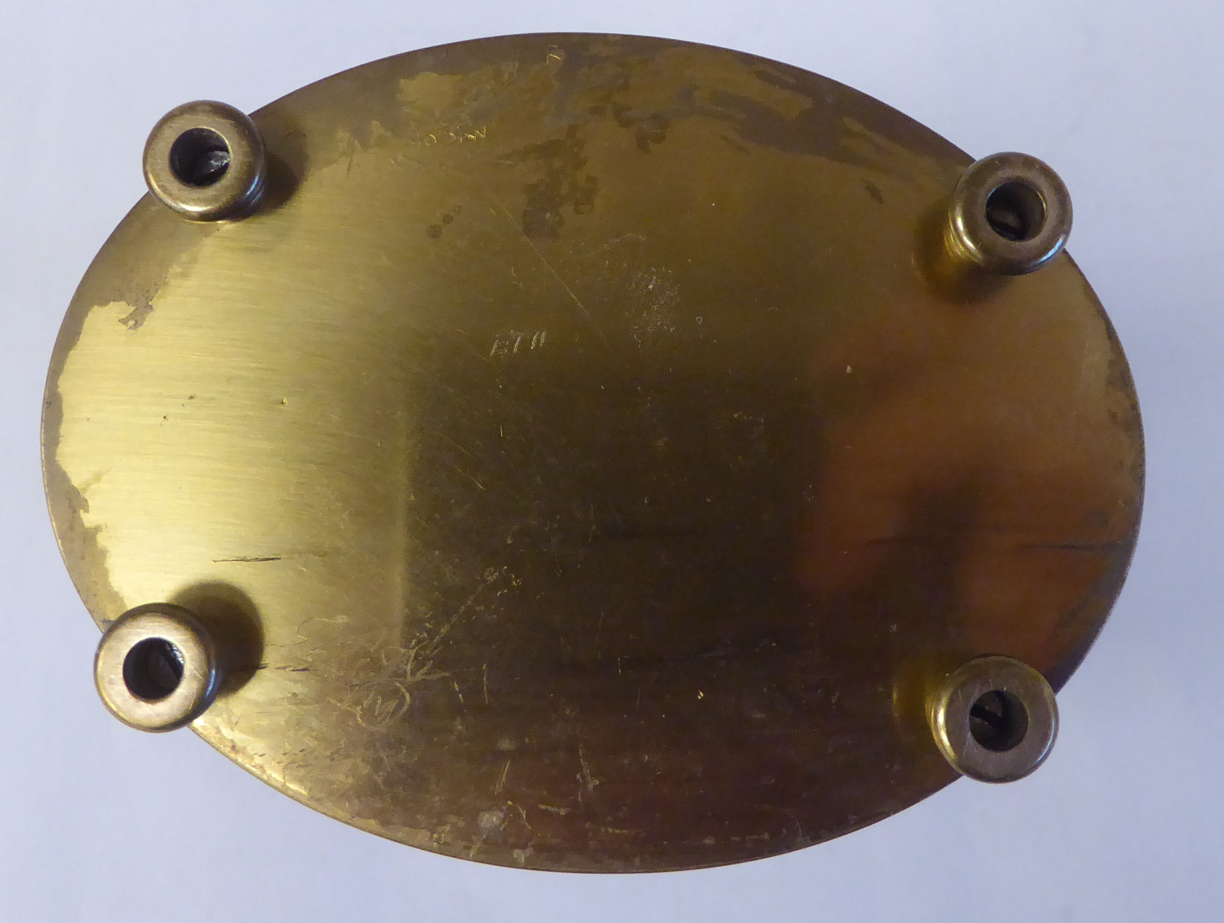 An early 20thC French oval brass cased carriage timepiece with bevelled glass panels and a folding - Image 11 of 11