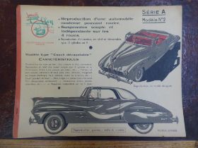 A vintage five page automobile booklet with specifications and part numbers  14" x 17.5"