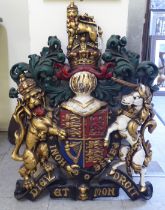 A cast and painted metal coat of arms  30"h  22"w