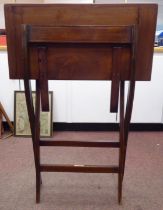 An Edwardian satinwood string inlaid mahogany campaign design, folding card table, enclosing a brown