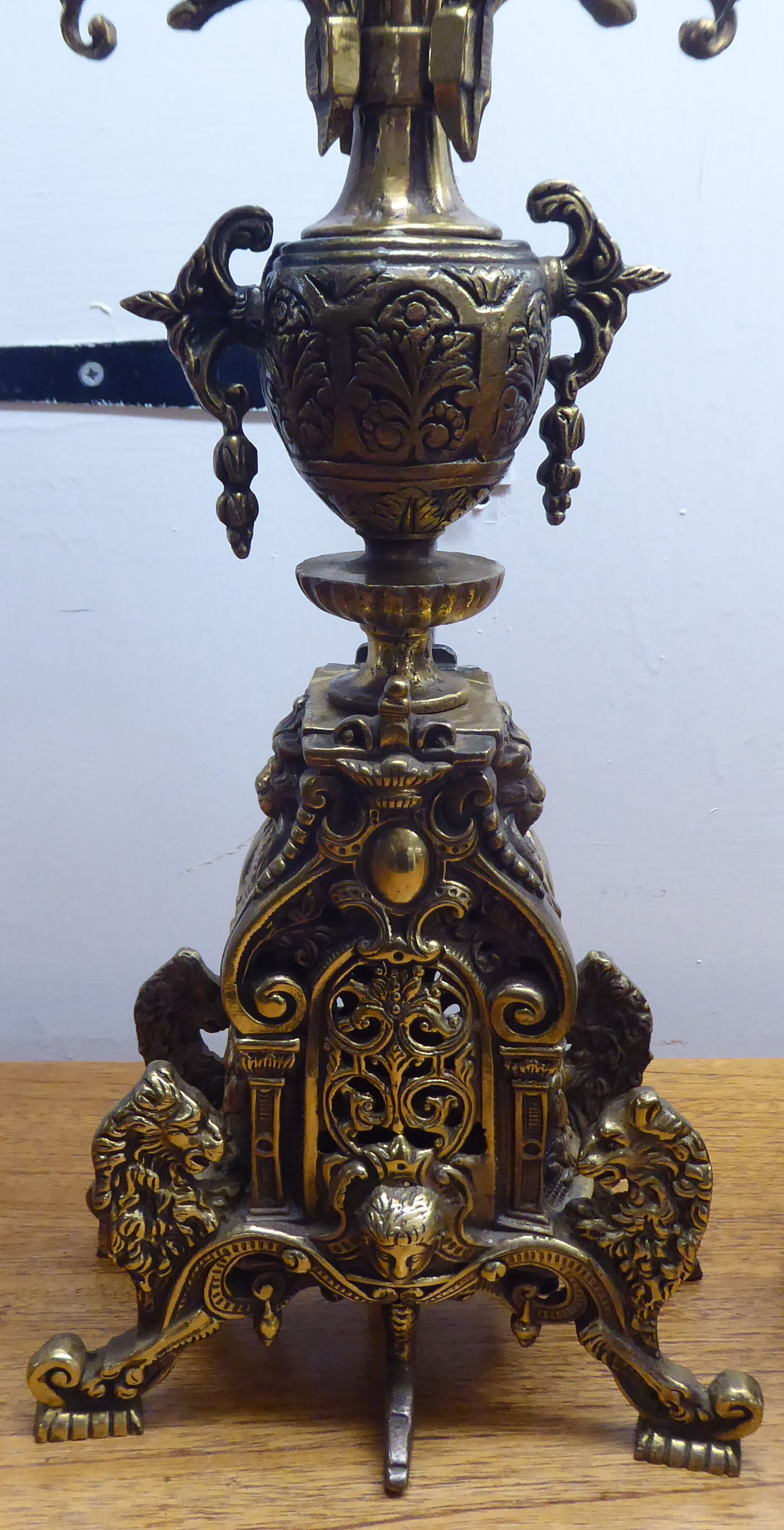 A mid 20thC mantel clock, the brass case profusely decorated in Empire style; the 8 day movement - Image 6 of 14