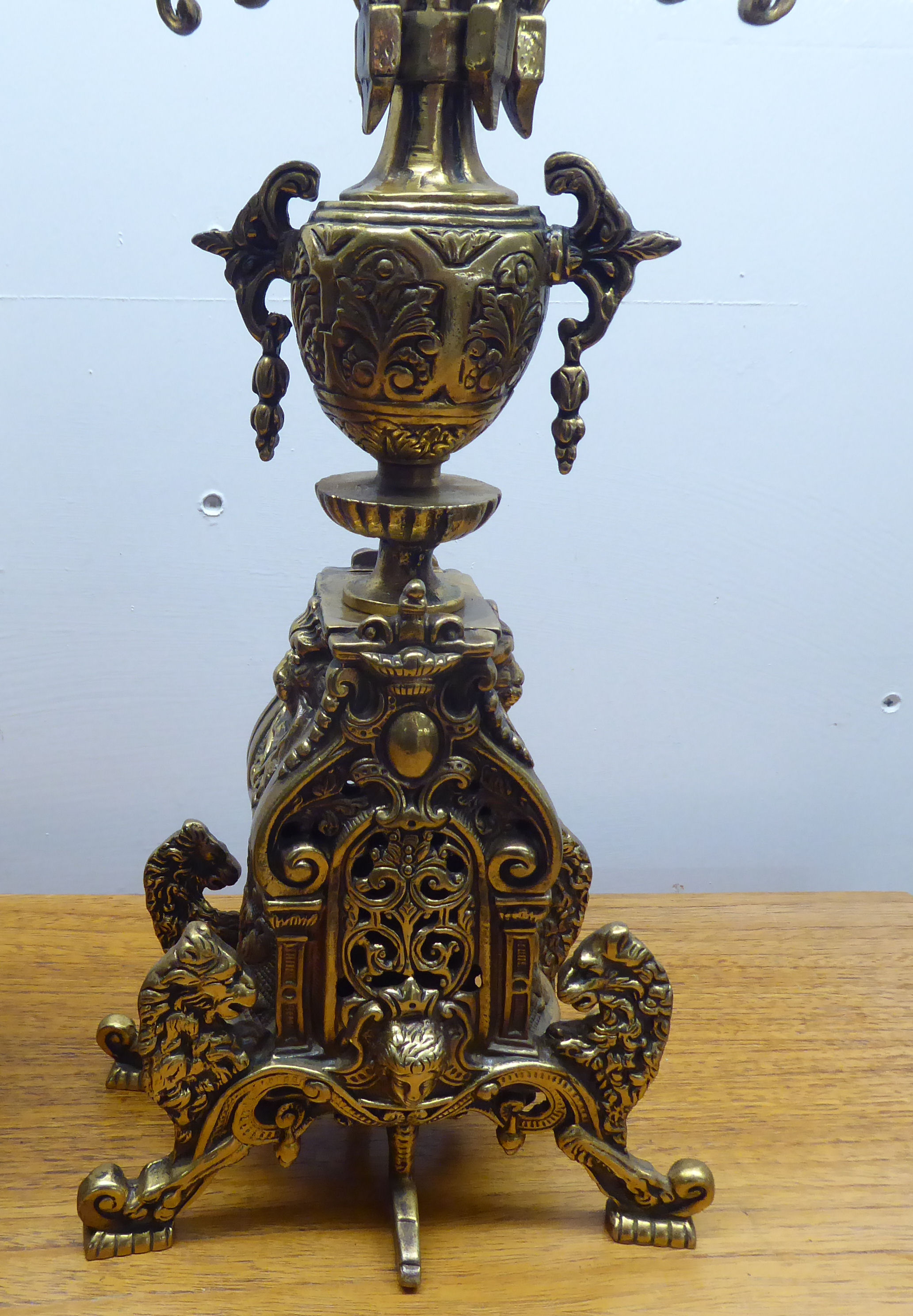 A mid 20thC mantel clock, the brass case profusely decorated in Empire style; the 8 day movement - Image 8 of 14