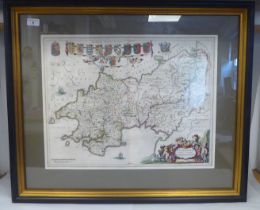 An 18thC coloured map 'Penborchia Comitatus et Comitatus Caermaridvnvm' incorporating a pictorial