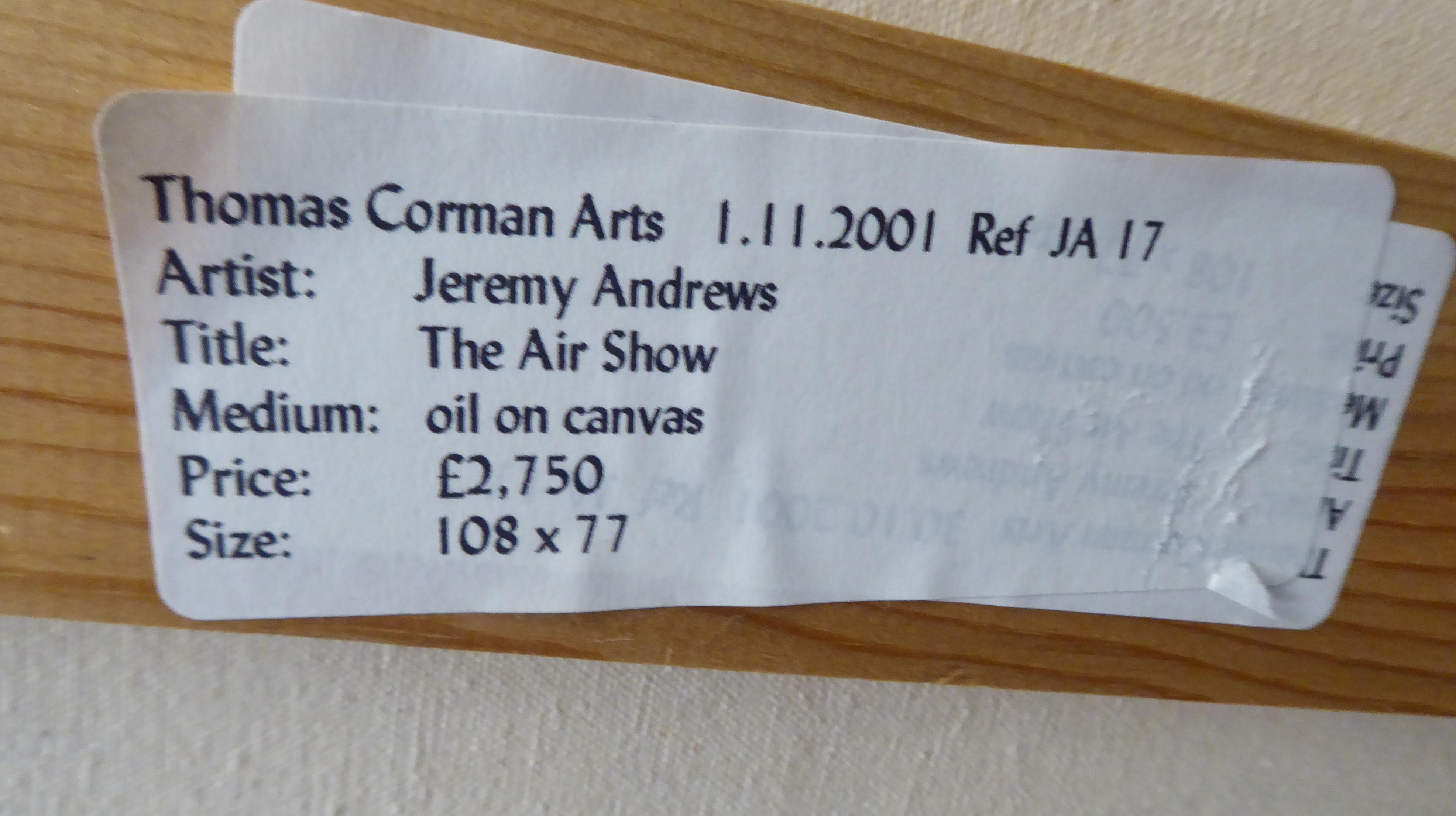 Jeremy Andrews - 'The Airshow'  oil on canvas  bears a signature, dated 2001 & label verso  36" x - Image 3 of 5