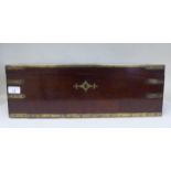 A Victorian mahogany military style writing box with lacquered brass mounts and reinforcement,