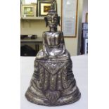 A white coloured metal covered seated Buddha  10.5"dia