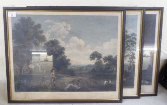 Three reproduction prints of late 18thC shooting themed landscapes  15" x 20"  framed