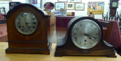 An Edwardian mahogany cased John Elkan Ltd mantel clock, faced by a Roman dial  11"h; and a 1930s