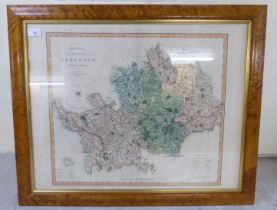 An early 19thC coloured map 'Hertford'  18" x 22"  framed