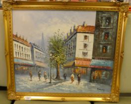 Burnett - a Parisian street scene  oil on canvas  bears a signature  19" x 24"  framed