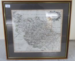 A late 17thC Robert Morden coloured map 'The West Riding of Yorkshire'  14" x 16"  framed