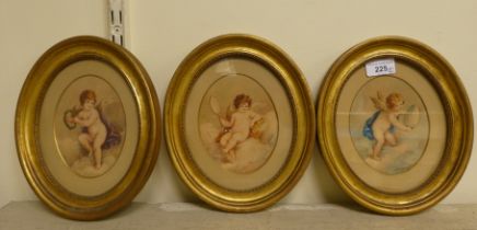 Three late 19thC studies of cherubs  watercolours  5" x 4"  framed