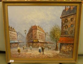 Burnett - a Parisian street scene  oil on board  19" x 23"  framed