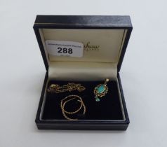 9ct gold jewellery: to include a pendant, set with turquoise