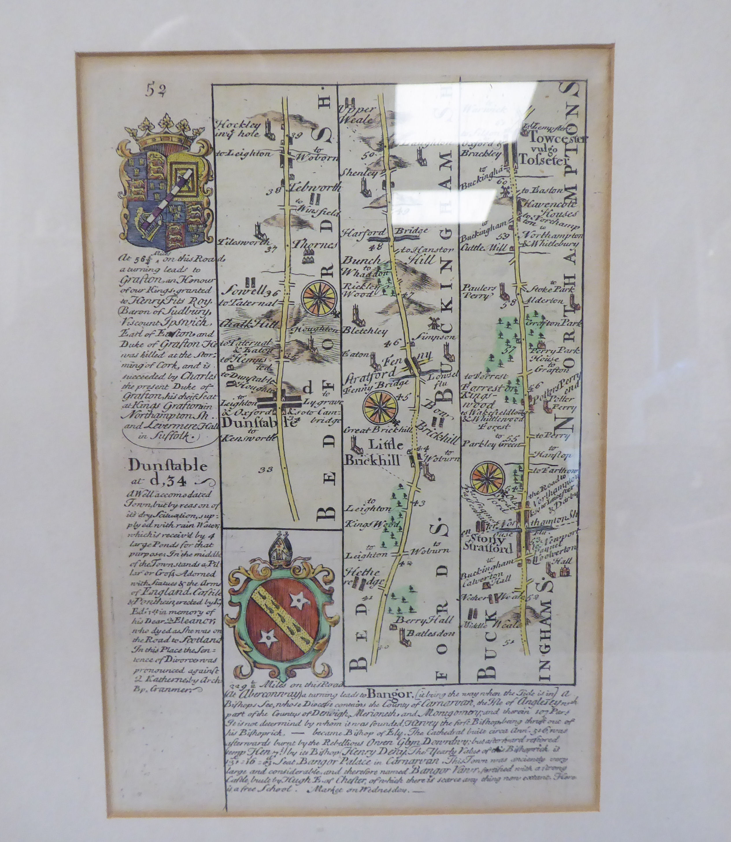 A 17th/18thC coloured road map, an extract from London to Portsmouth with text and continued - Bild 4 aus 7
