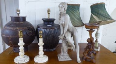 A mixed lot: to include interior lighting; and various table lamps  largest 14"h