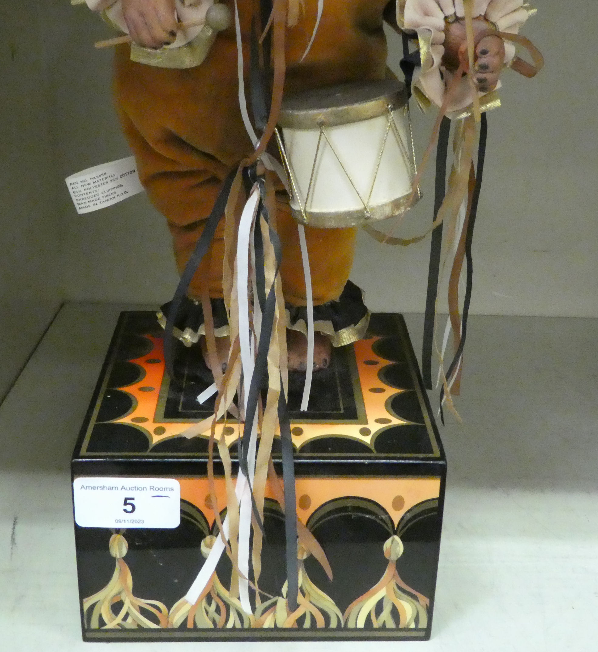 An Enesco Drummer bear, designed by Faith Wick, on a music box plinth  no.358  16"h - Image 3 of 6