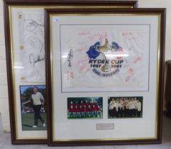 Two Ryder Cup presentation montages  each bearing signatures  26" x 21"  framed