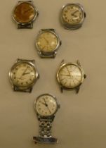 Wristwatches: to include a Kered Antimagnetic example, faced by a baton and Arabic dial