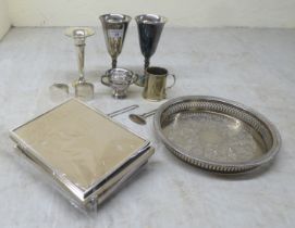 Silver and silver plate: to include decanter labels; photograph frames; and a Christening tankard