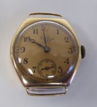 A 9ct gold cased Waltham, USA wristwatch only, the movement faced by an Arabic dial with